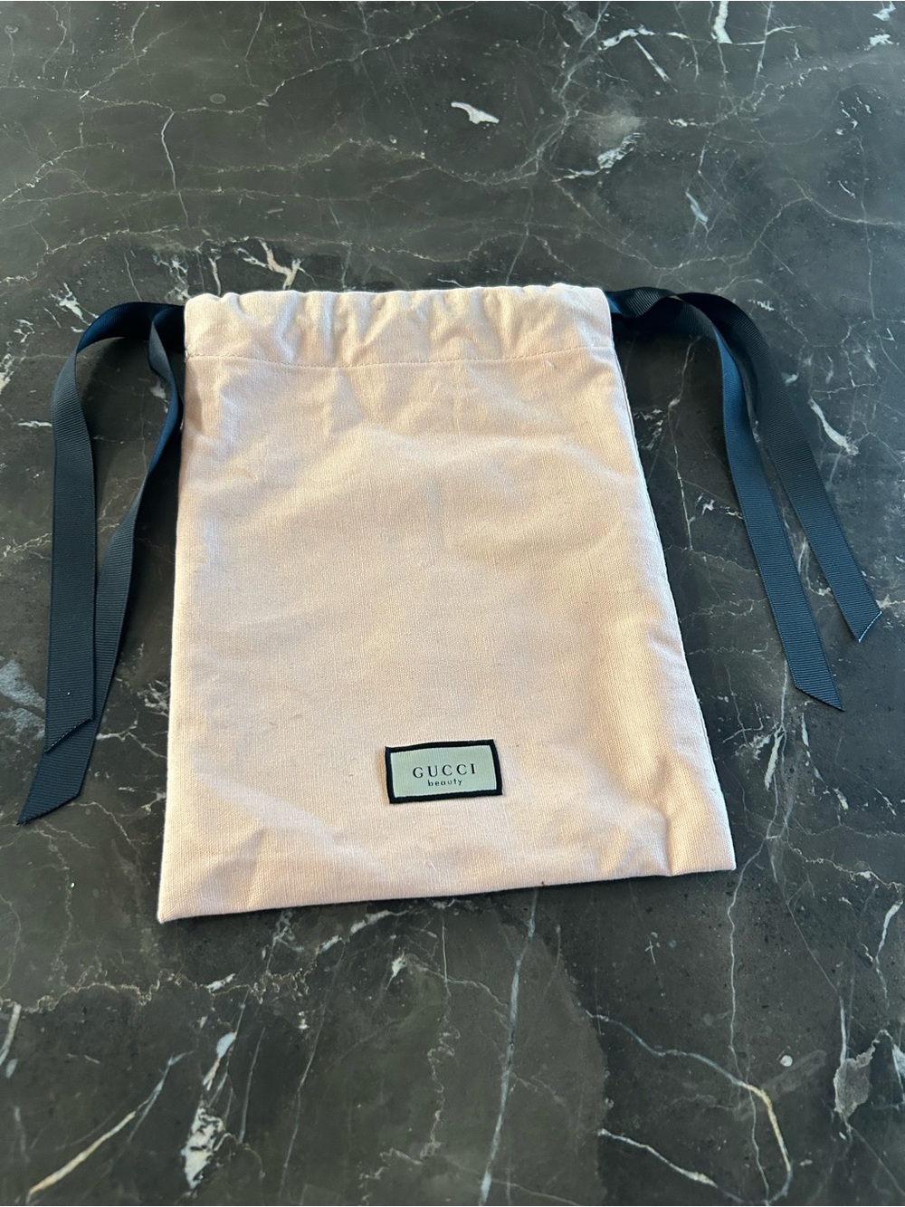 Gucci Blush Pink Drawstring Cosmetic Pouch with Black Ribbon